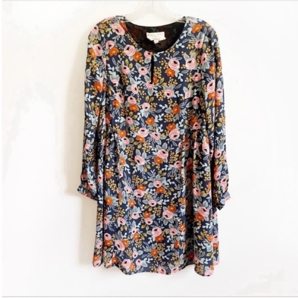 Anthro Paper Crown Rifle Paper Co Efflorescence swing dress floral blue pink - Picture 2 of 10